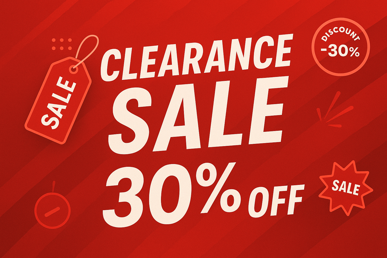 red 30 percent off clearance sale banner